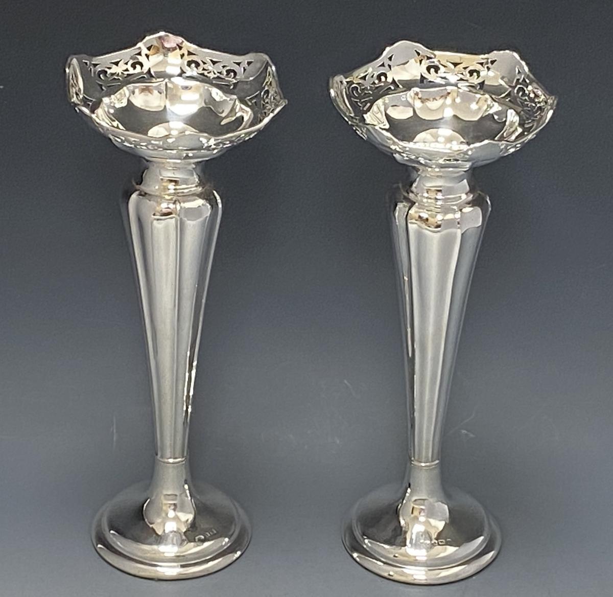 Pair of sterling silver vases Alexander Clark 1924