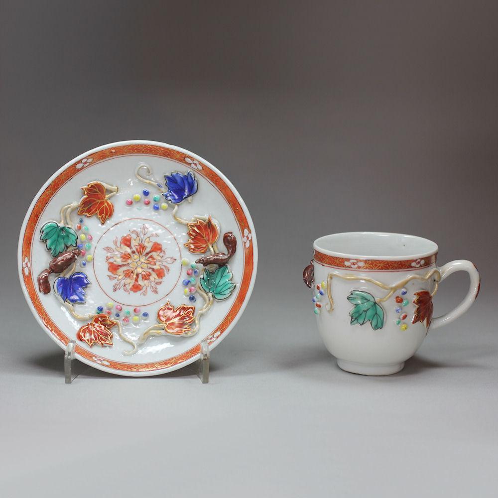 Chinese famille rose 'squirrel & vines' coffee cup and saucer, Qianlong (1736-95)