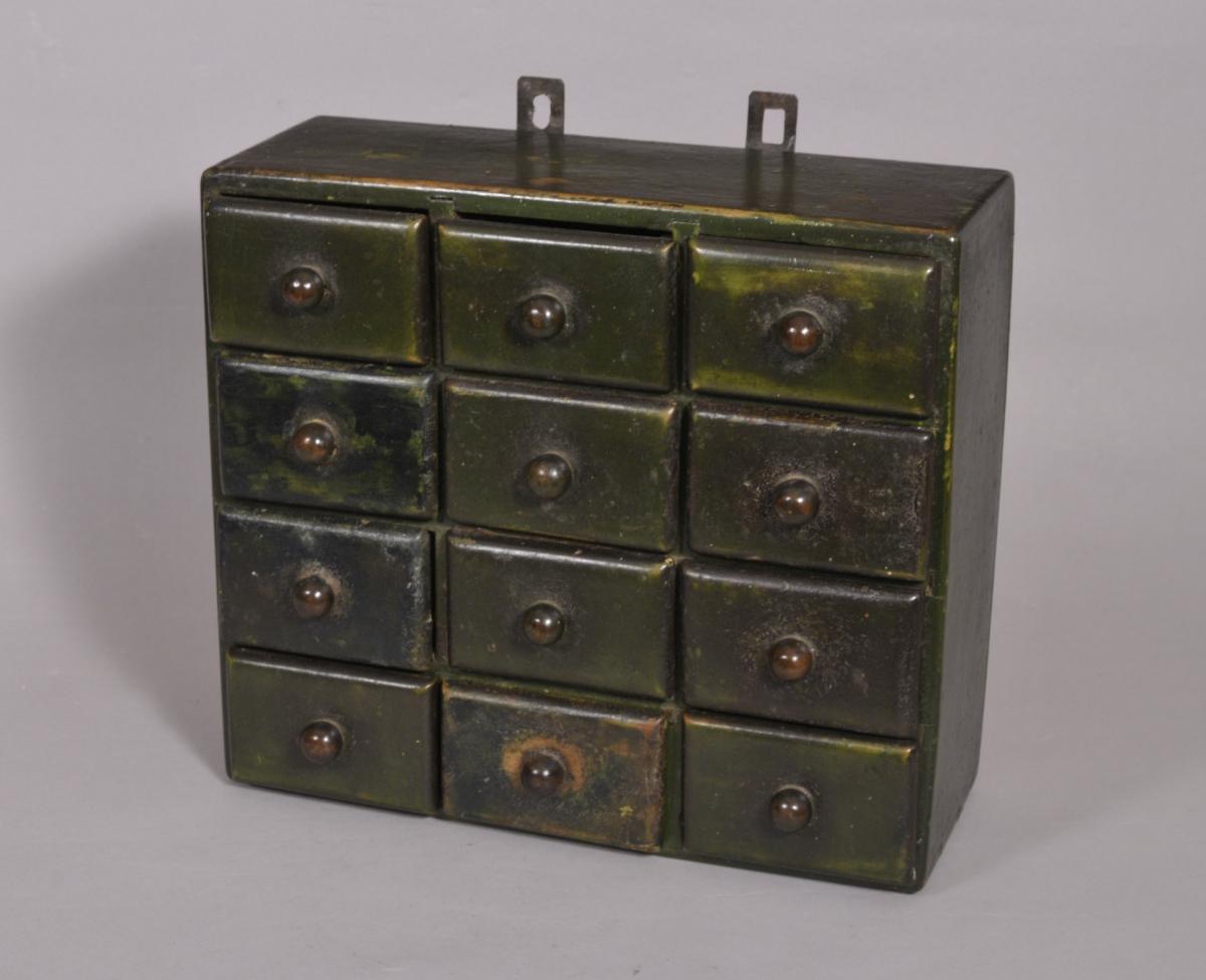 S/4205 Antique Painted Bank of 12 Spice Drawers