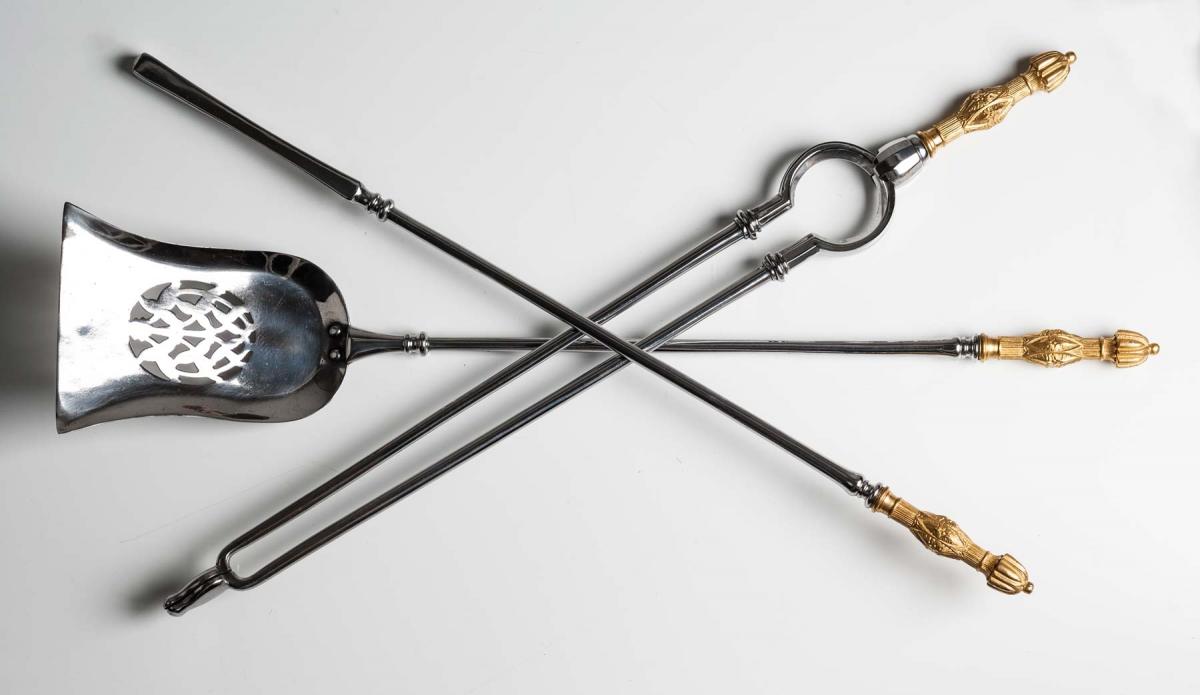 A Set of Steel and Ormolu Fireside Tools