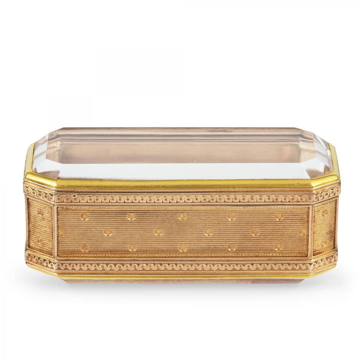 A Fabergé rectangular gold and rock crystal box, workmaster Perchin (Perkhin), before 1896