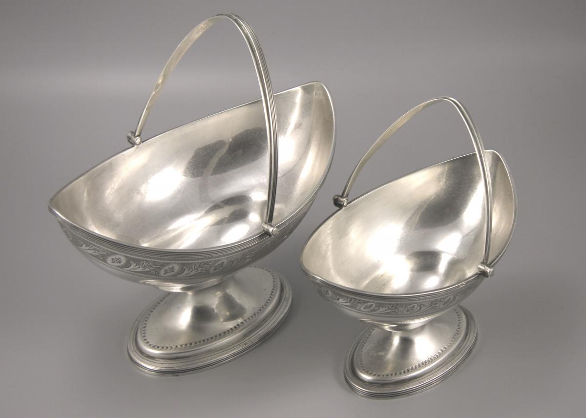 George III Sterling Silver Boat Shaped Sugar and Cream Baskets