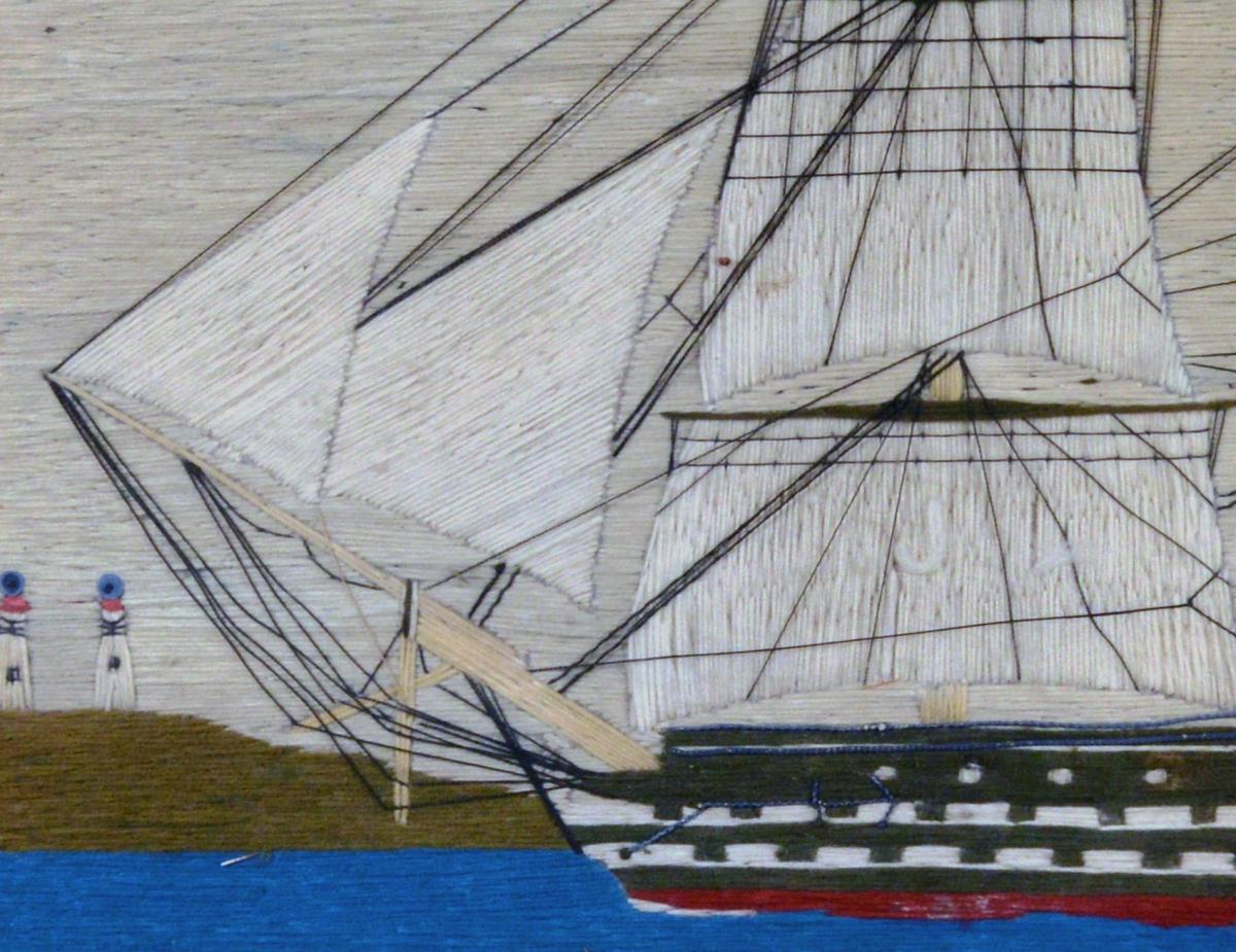Sailor's Woolwork Picture of HMS Hero, Circa 1760-64