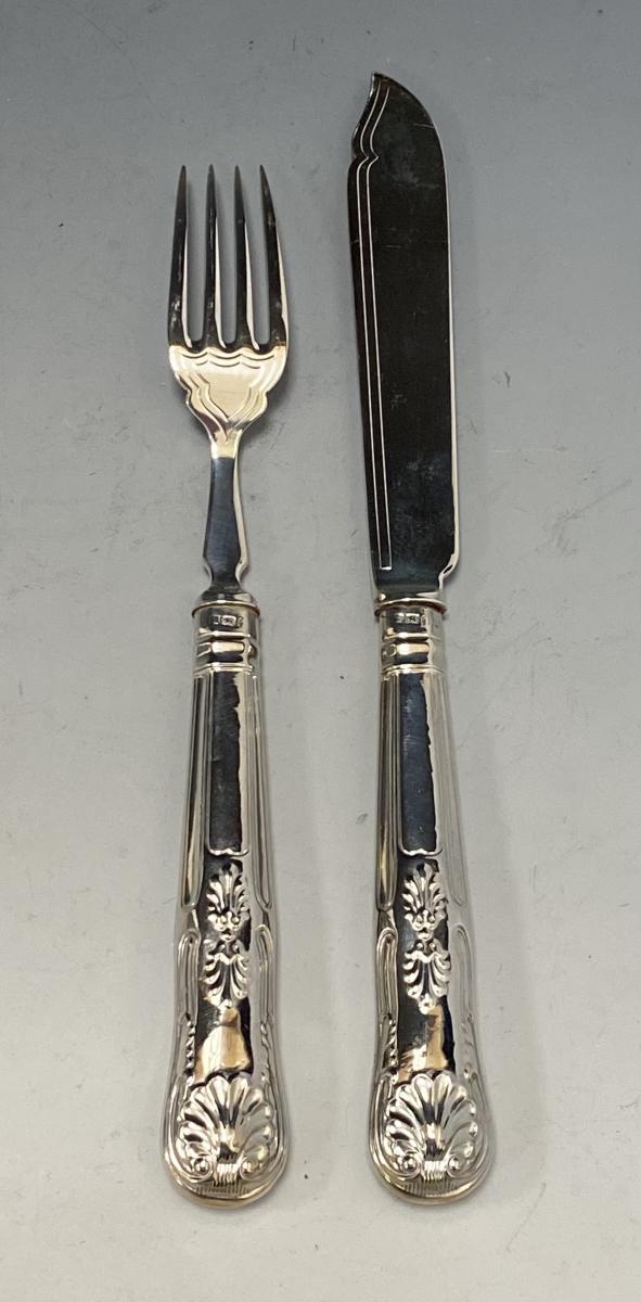 Victorian Kings pattern silver fish knives and forks Gibson and Langman 1891