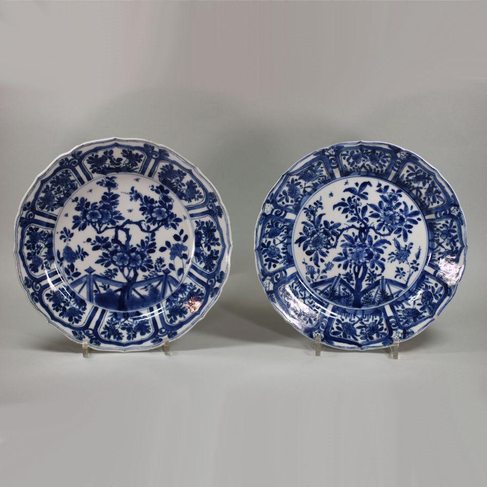 Set of four Chinese blue and white plates, 18th century