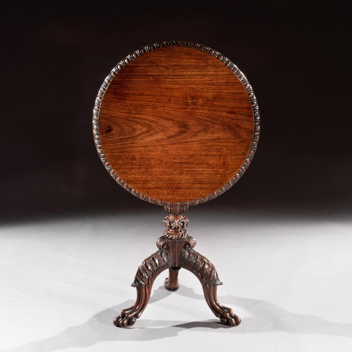 19th Century Finely Carved Anglo Indian Rosewood Tilt Top Tripod Table