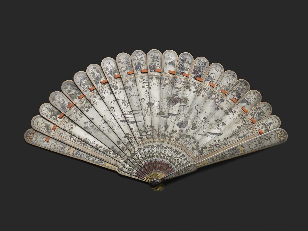 A Rare Chinese Export 'Silvered' Lacquer Brise Fan Qing Dynasty, Daoguang Period, Circa 1820 - 1830