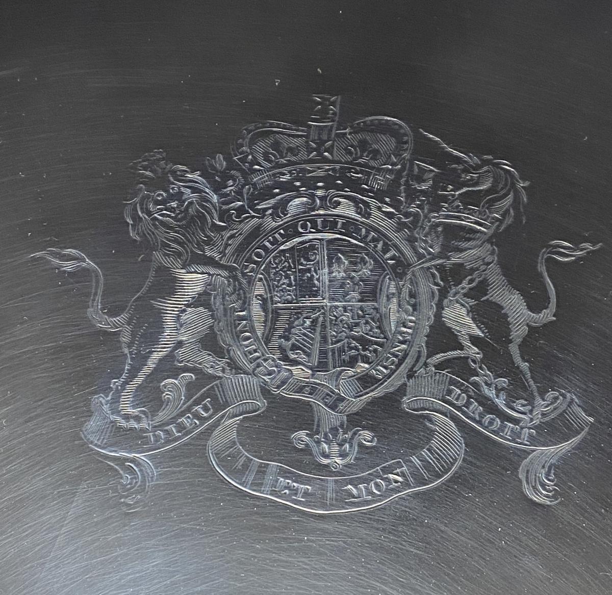 Georgian silver gallery tray Jones and Scofield 1777 Royal coat of arms 