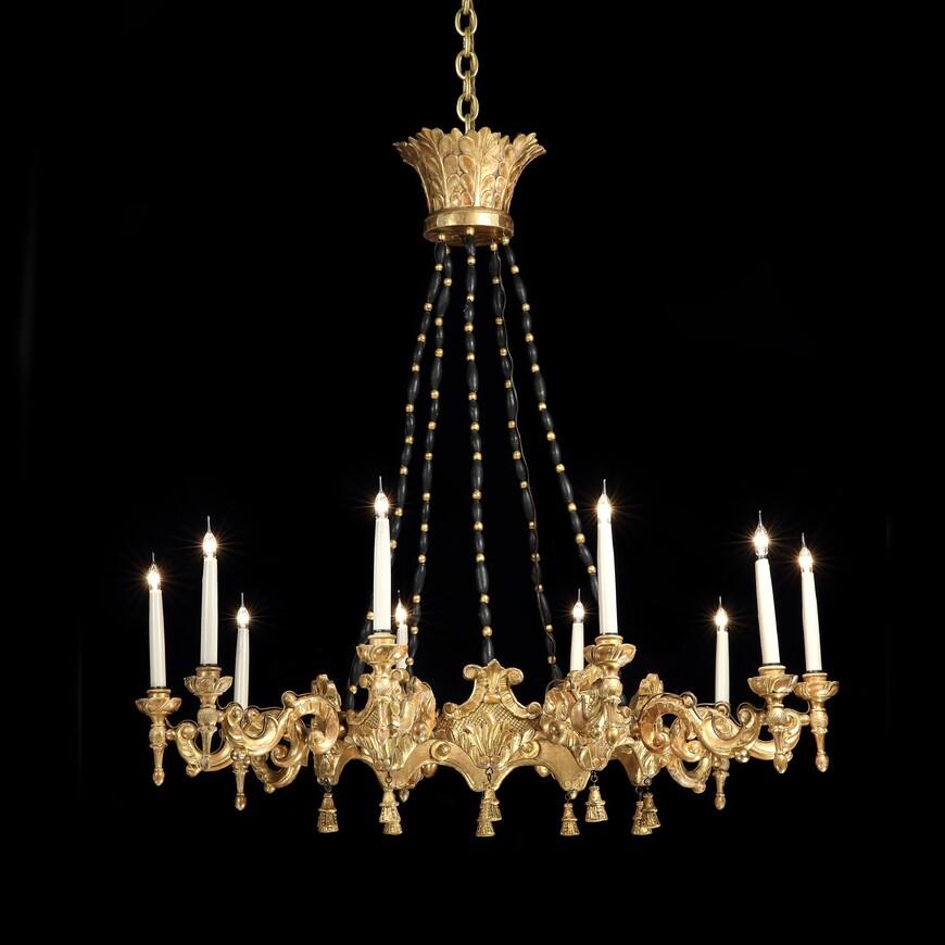 Very Large Italian Giltwood 10 Branch Baroque Style Chandelier (3.75Ft Wide)