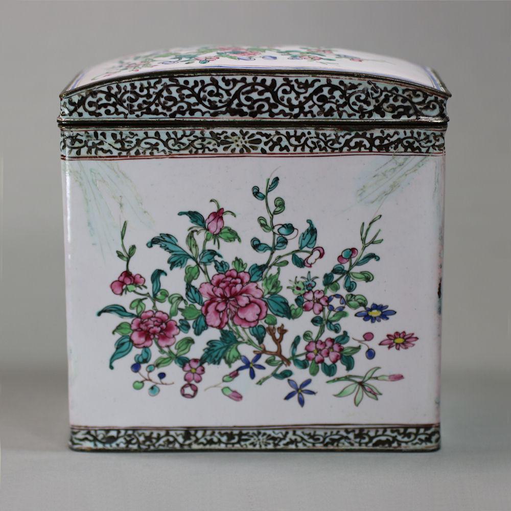 Chinese Canton enamel rectangular box and domed cover, Qianlong (1736-95)