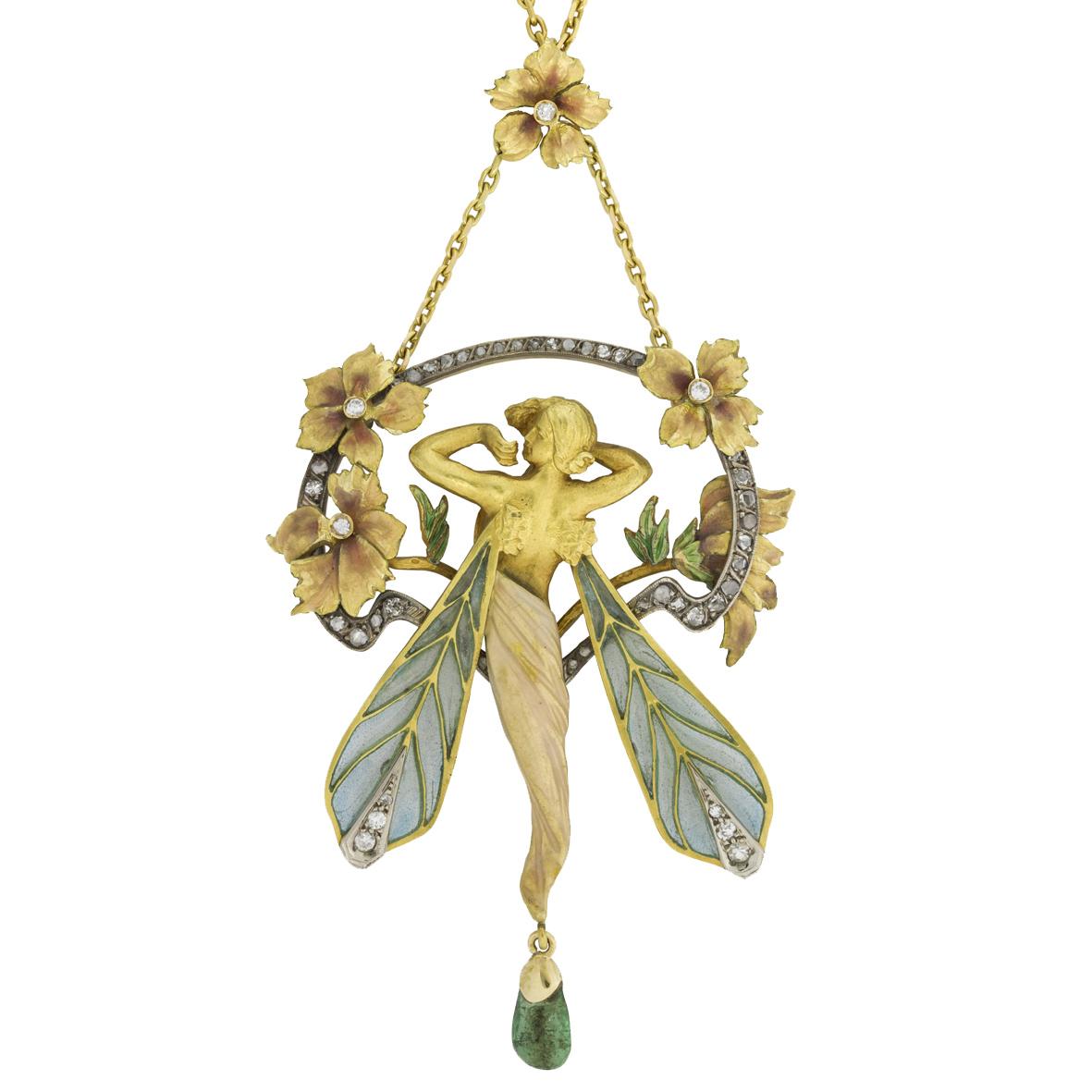 An Art Nouveau Enamel, Emerald and Diamond Pendant by Masriera y Carreras, Circa 1915