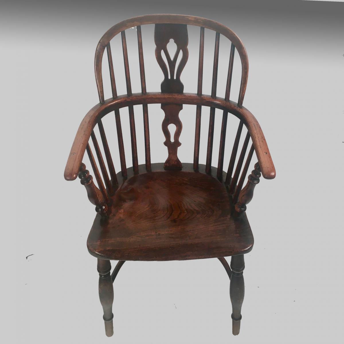 19th century Ash & elm lowback Windsor armchair