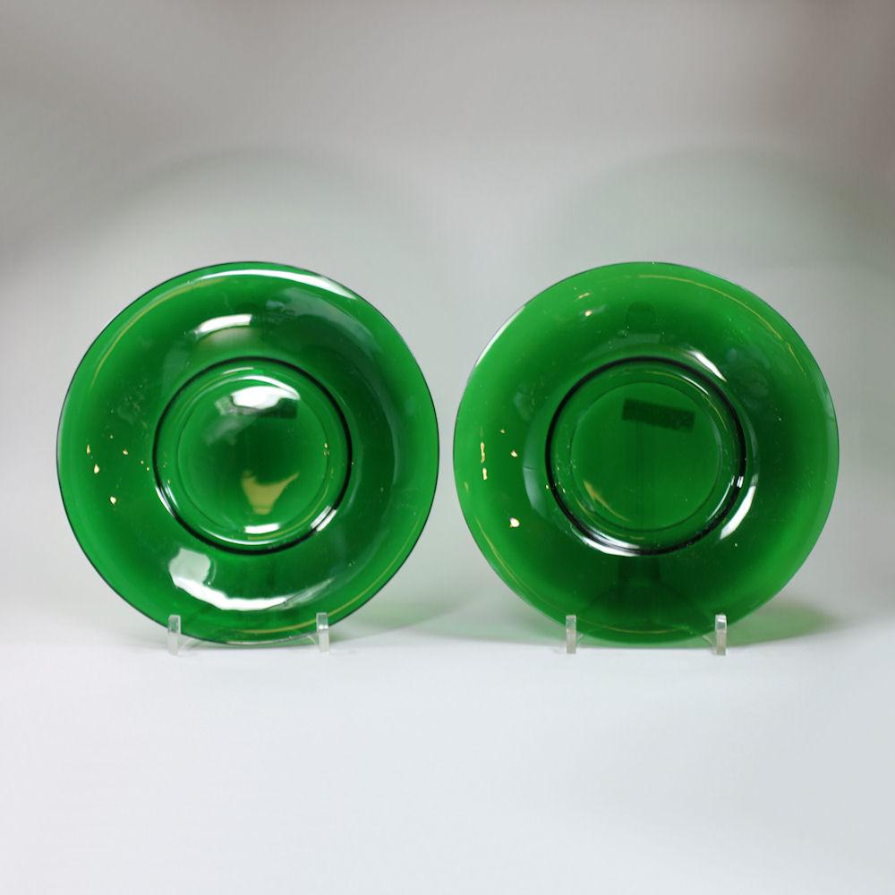 Pair of green Chinese Peking glass plates