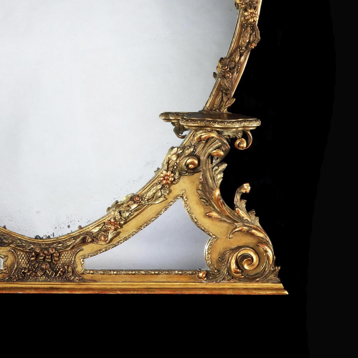 Large 19th Century Victorian Giltwood And Gesso Overmantel Mirror Of Cartouche Shaped Form
