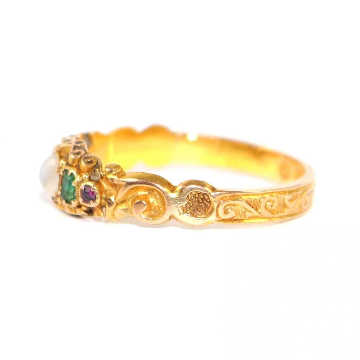 Victorian Moonstone & Emerald Ring c.1865