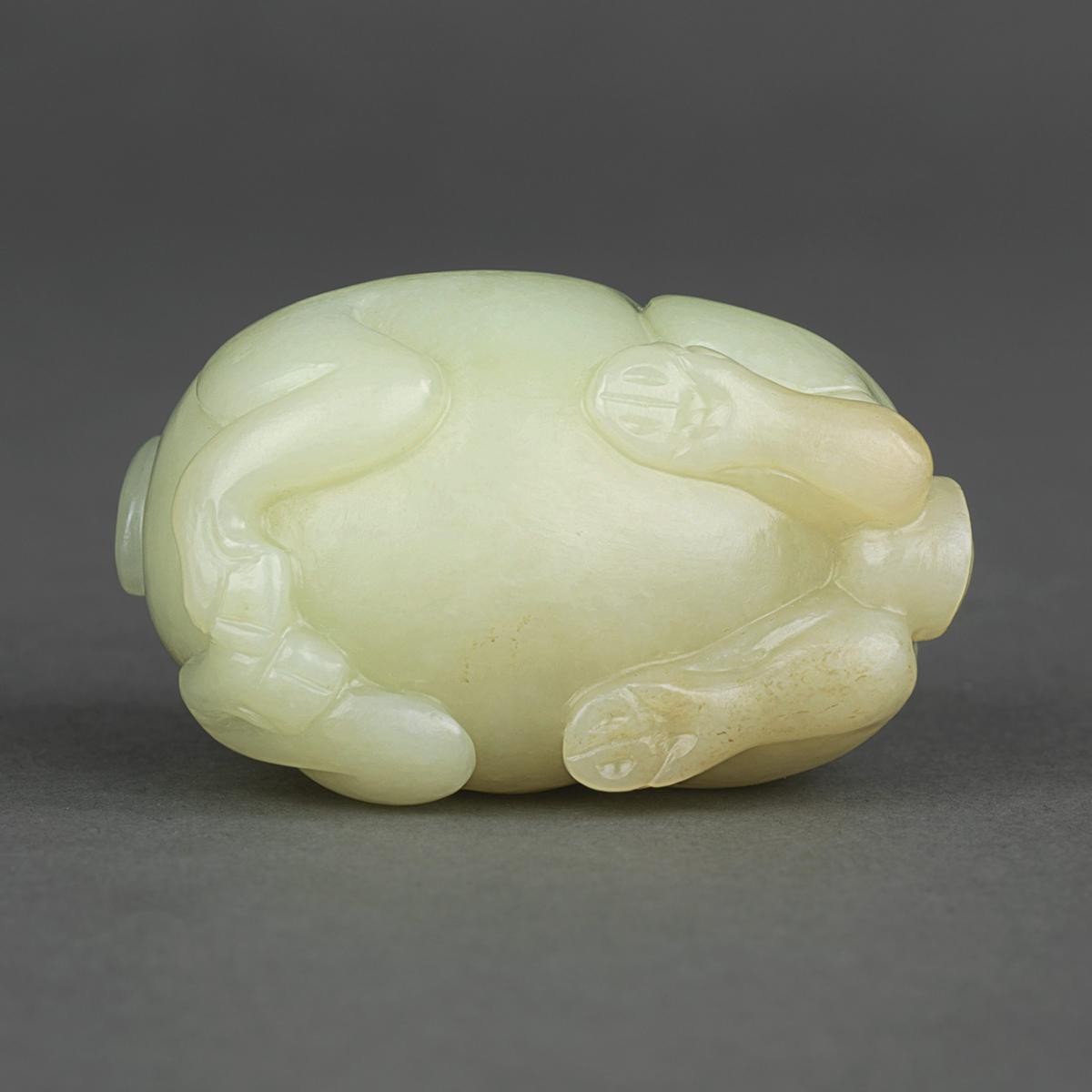 Chinese jade carving of a recumbent ram, yang, Qianlong, circa 1760