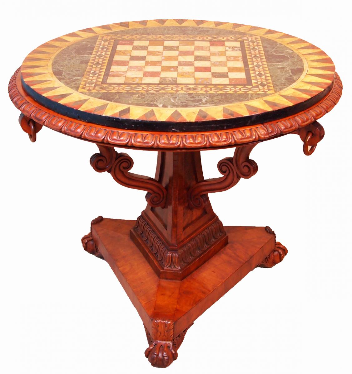 English 19th Century William IV Satinwood & Pietra Dura Marble Top Centre Table