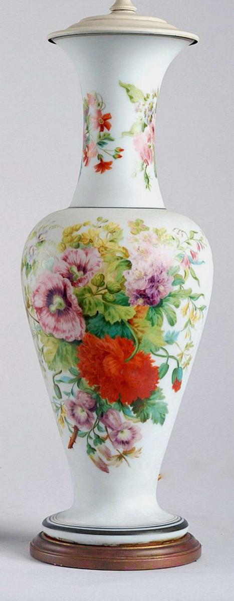 French Botanical Opaline Vase, Circa 1860-85