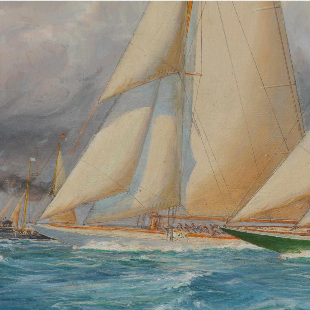 1930 America’s Cup racing off Newport, signed ‘Harold Wyllie’