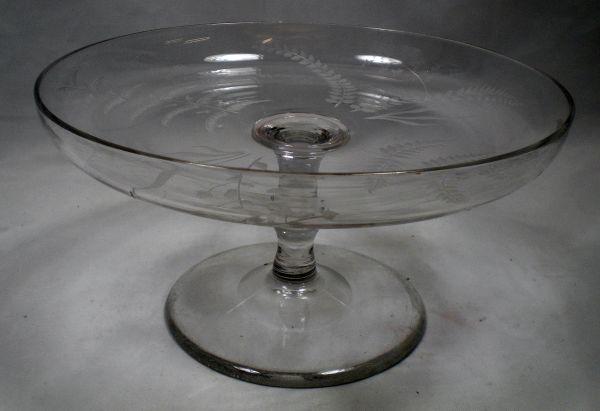A crystal glass tazza engraved with ferns English c.1870