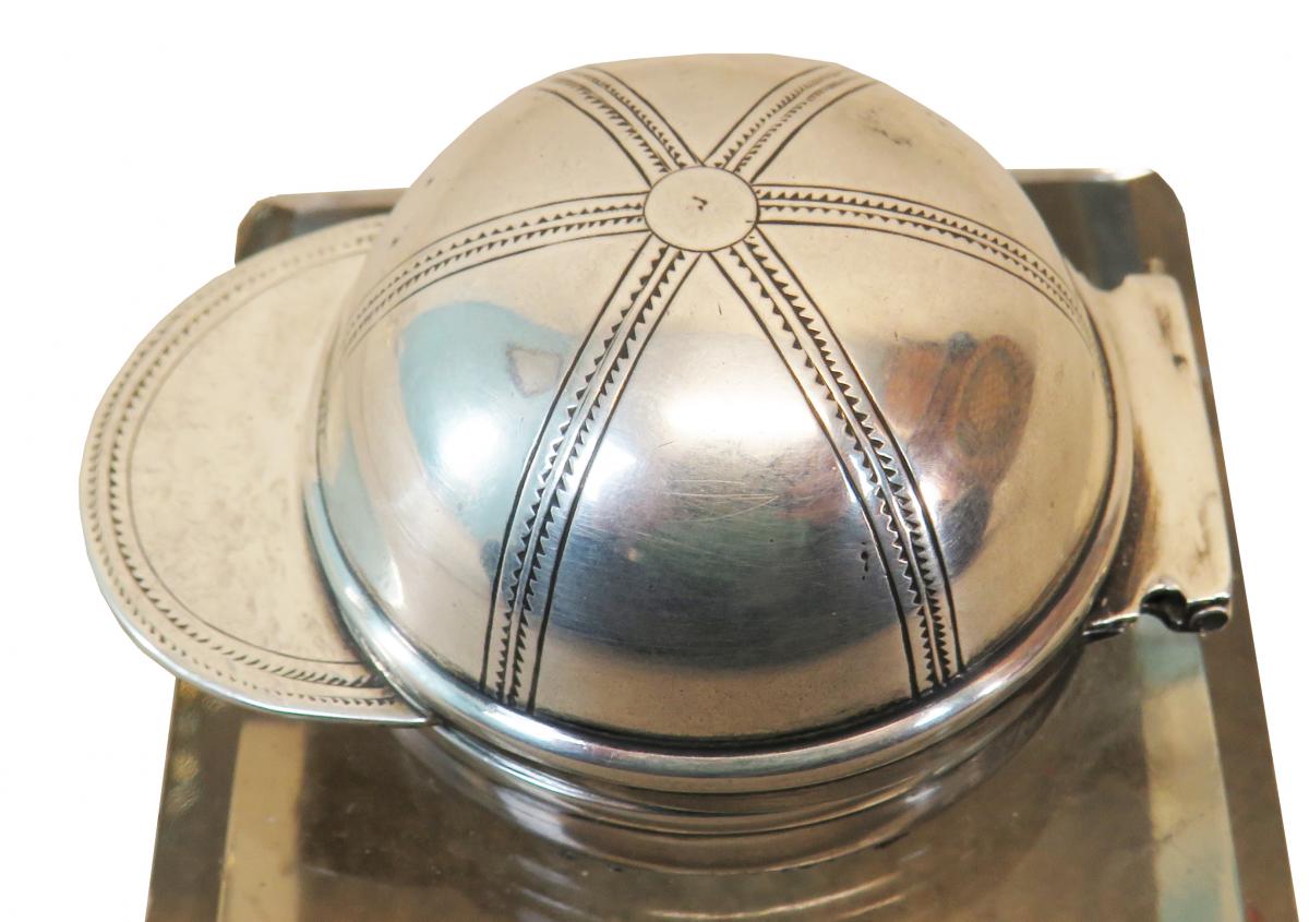 Late 19th Century Silver & Glass Inkwell From Asprey & Sons