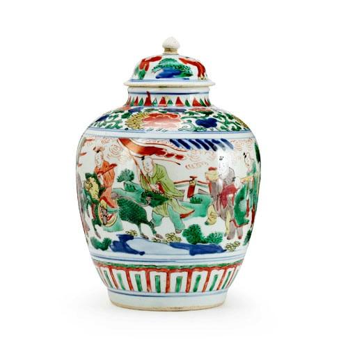 A Chinese Wucai Jar and Cover, Transitional (1644-1661)