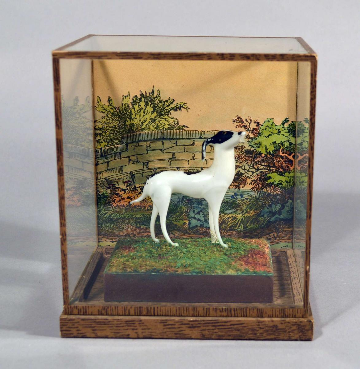 Vintage Lauscha Glass Shadow Box with Glass Dog, Germany, 1930s