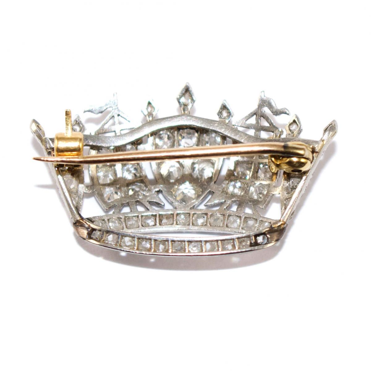 Art Deco Large Diamond Naval Crown Brooch c.1930