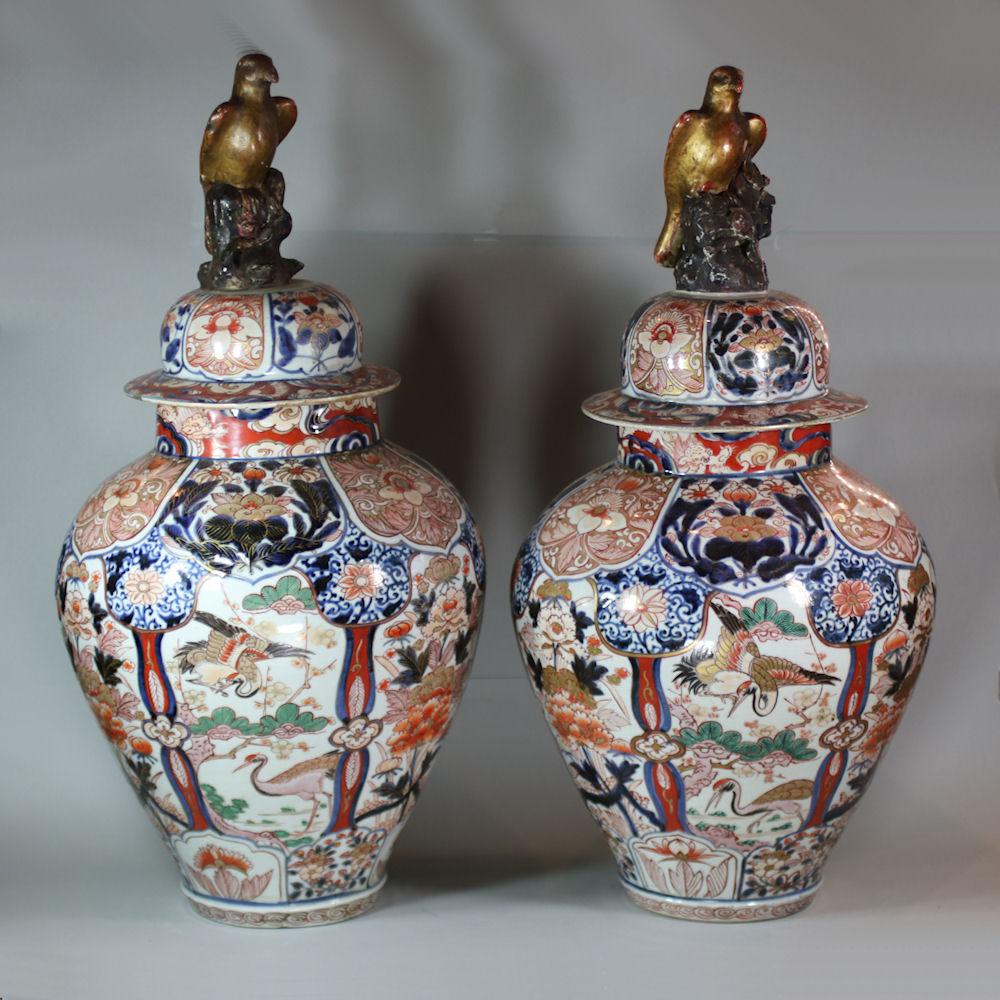 Pair of Japanese imari baluster jars and covers, circa 1700