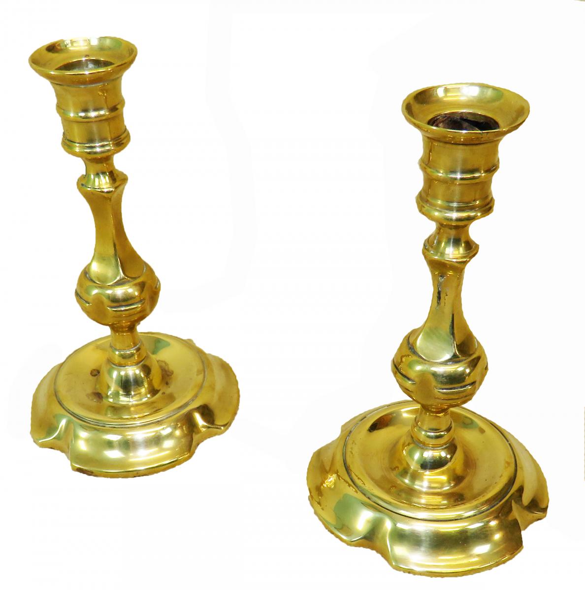 18th Century Georgian Pair Of Brass Candlesticks