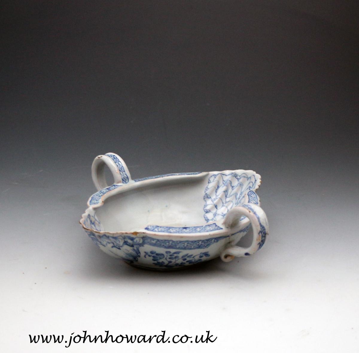 English delft pottery sauce-boat attributed Liverpool mid 18th century