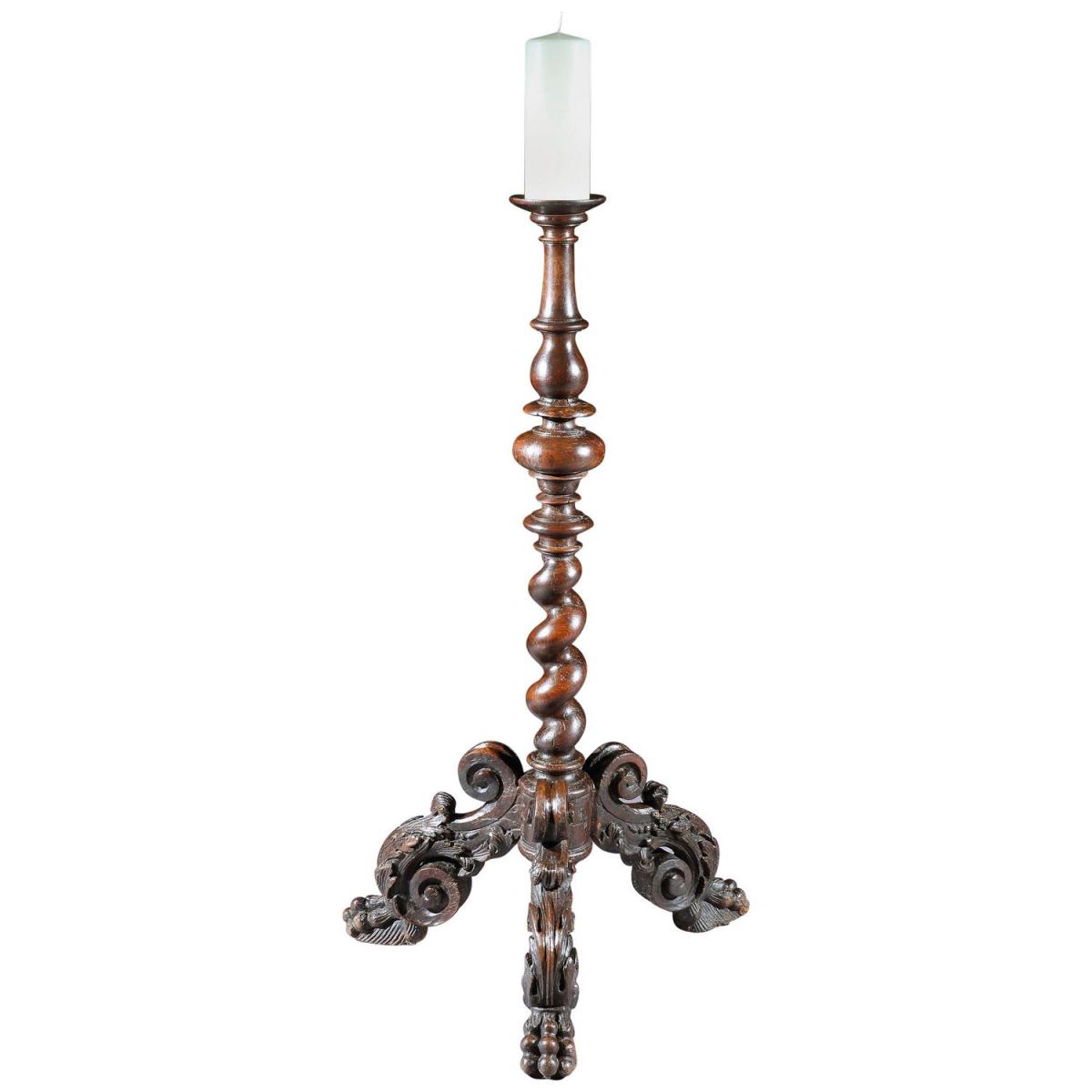 Torchere or Candlestand, 17th Century, Italian, Baroque, Walnut, Floor-Standing