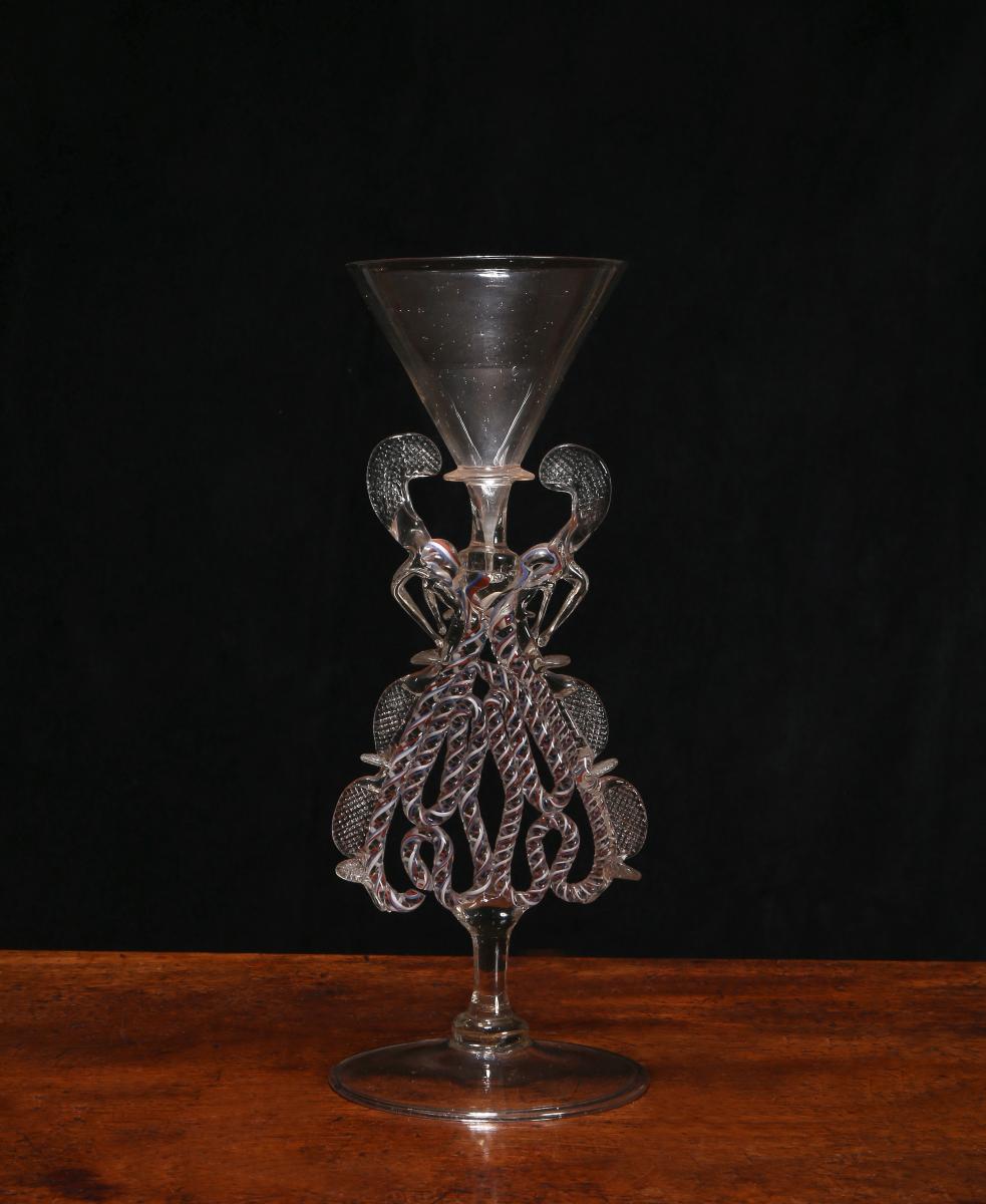 A Facon de Venise Serpent Stemmed Winged Wine Glass