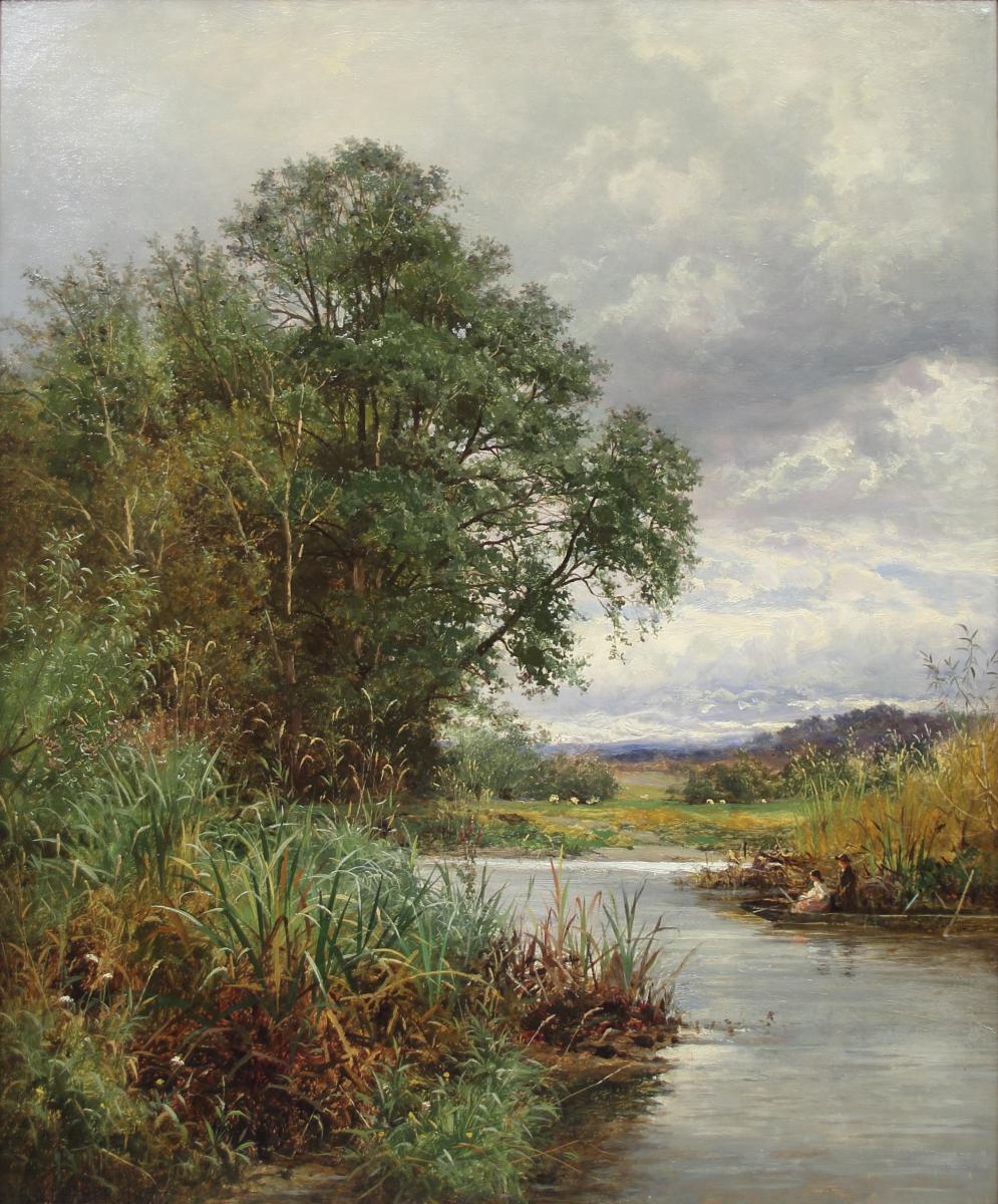 'A Reedy Nook on the Thames at Streatley' by Benjamin Williams Leader (1831 - 1923)