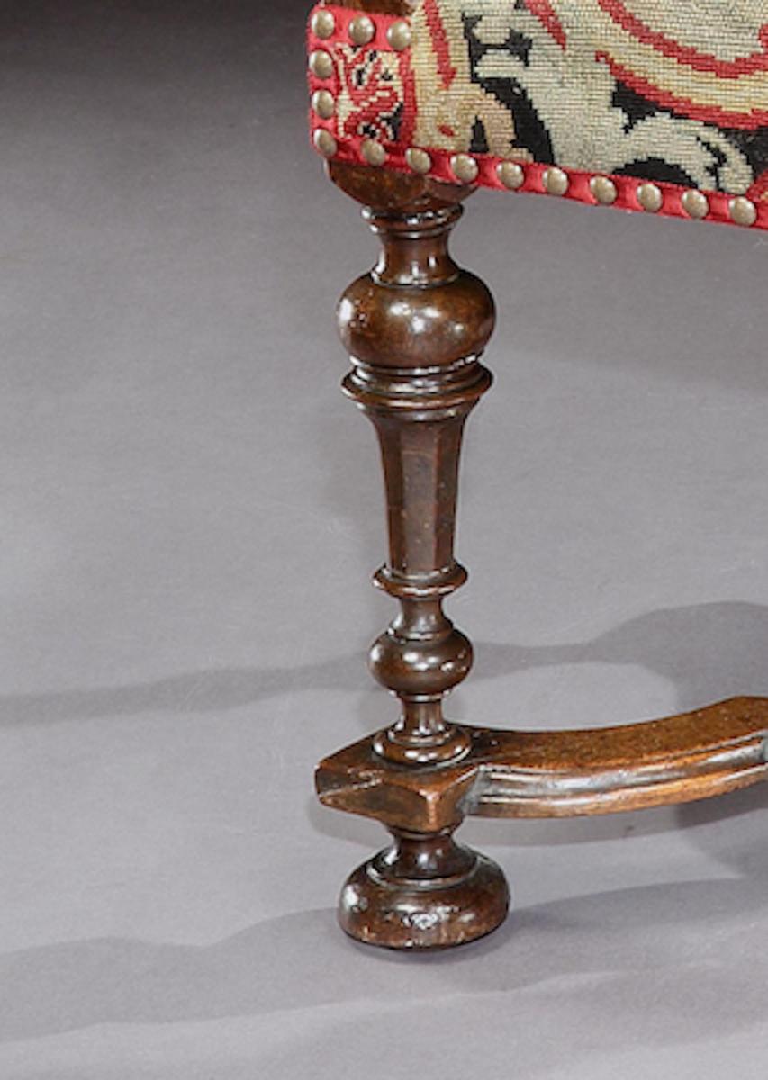 Armchair chair 17th Century English Walnut Needlework X-Stretchered, Scroll