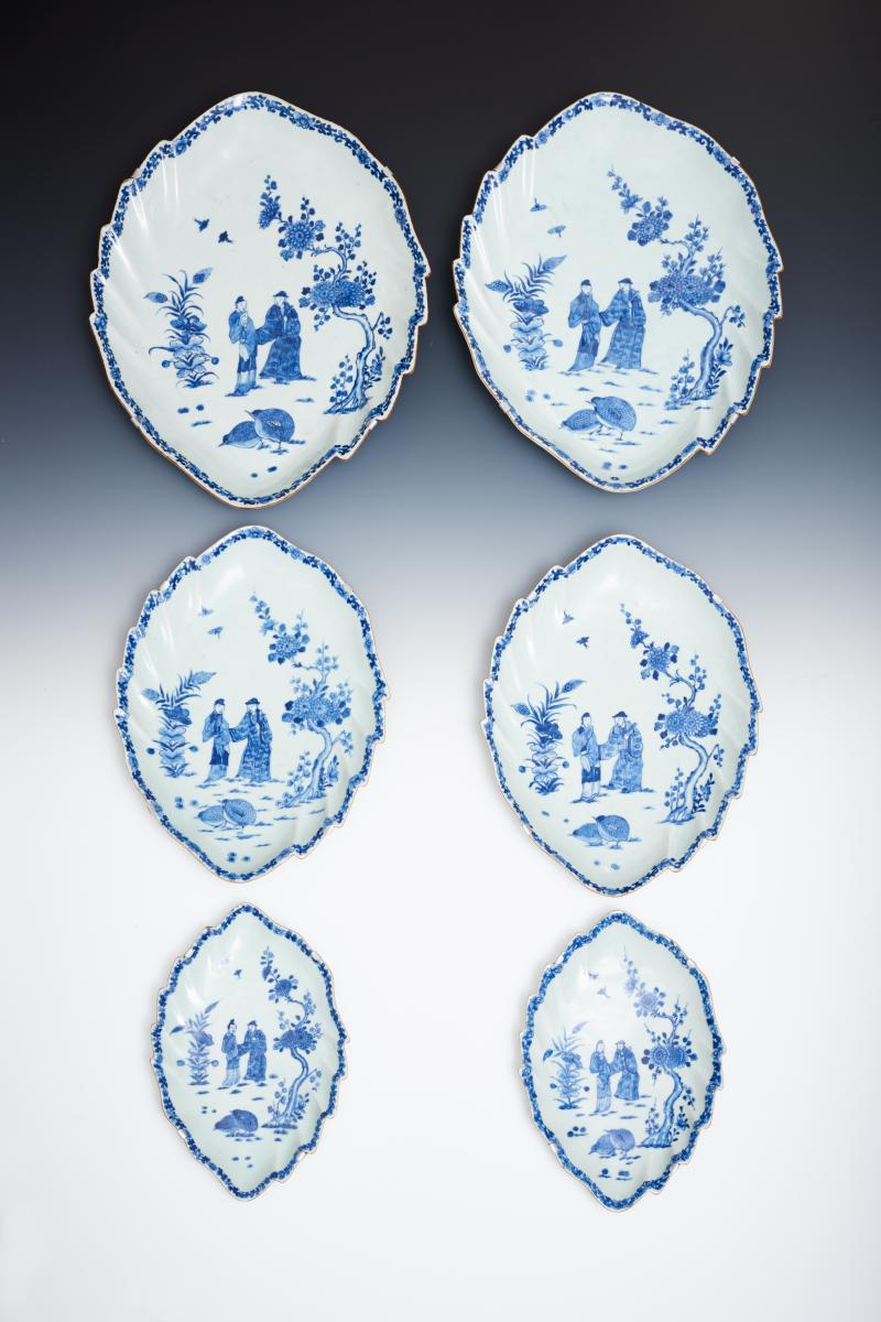 Chinese porcelain leaf shaped dishes, circa 1760