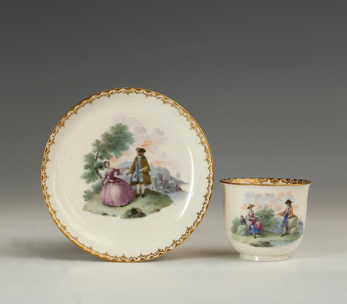 A Pair of Capodimonte Cups and Saucers Probably Painted by Giovanni Caselli