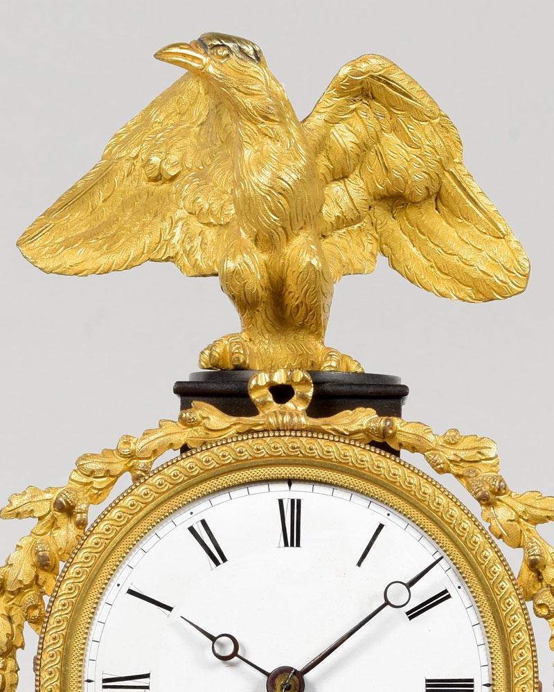 English Regency bronze and ormolu mounted library timepiece  - eagle detail