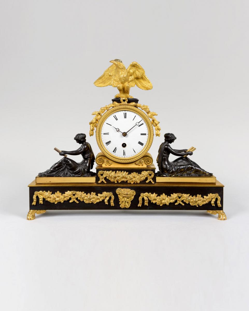English Regency bronze and ormolu mounted library timepiece