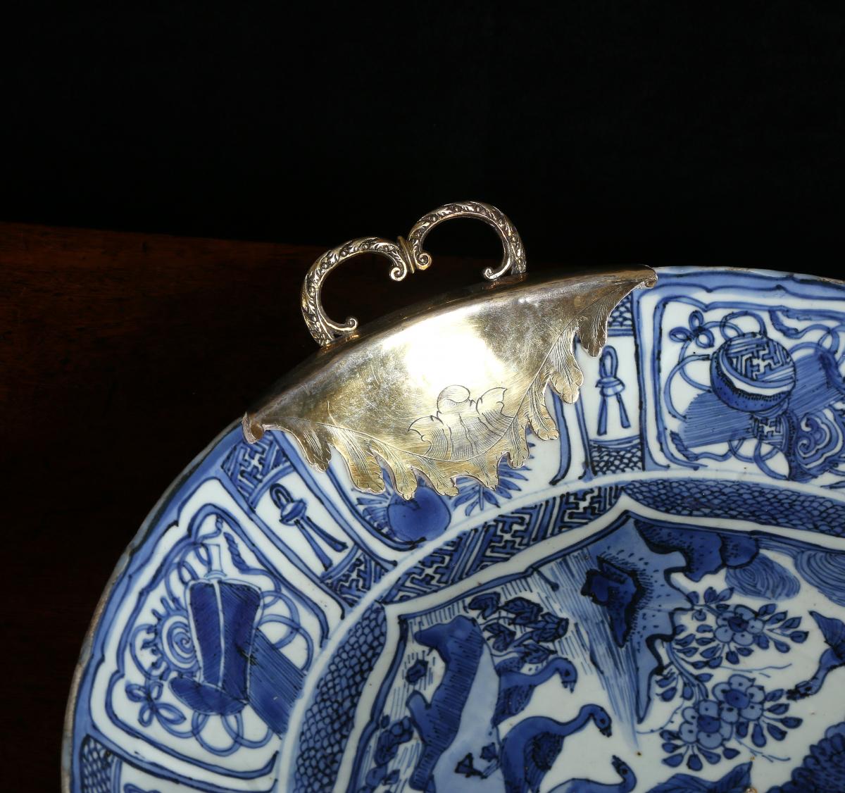A Late Ming Chinese Kraak Porcelain Dish With Silver–Gilt Mounts