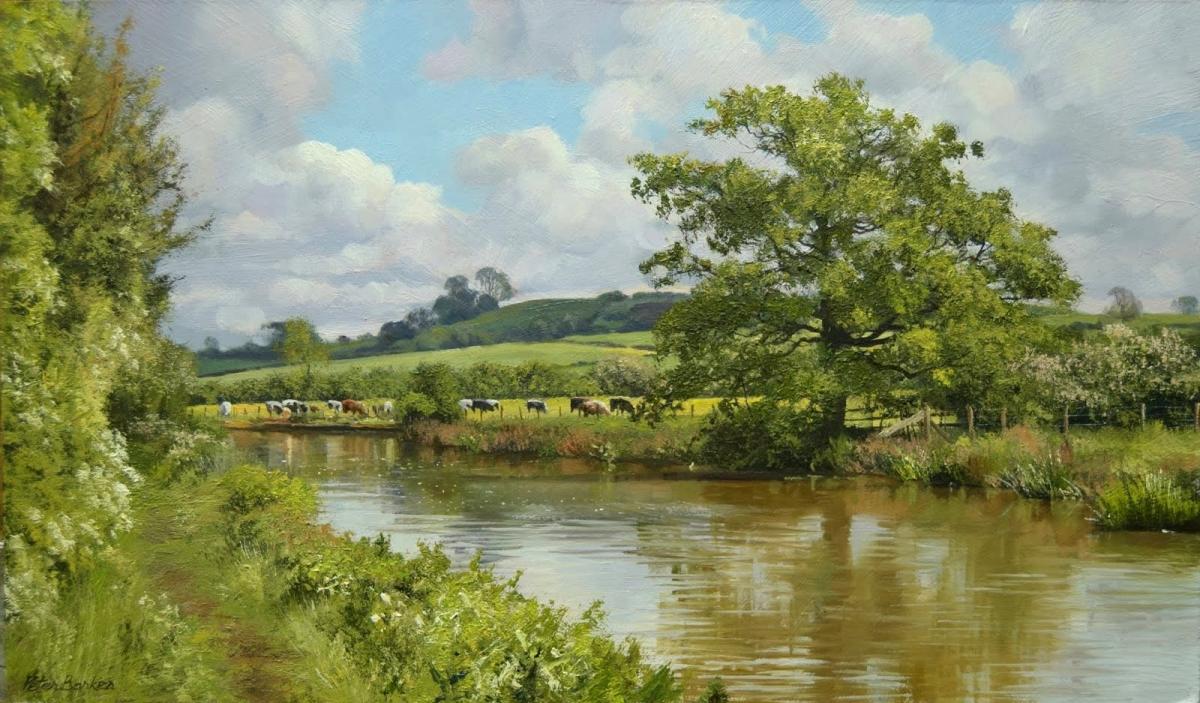 Peter Barker RSMA, Cattle by the Canal
