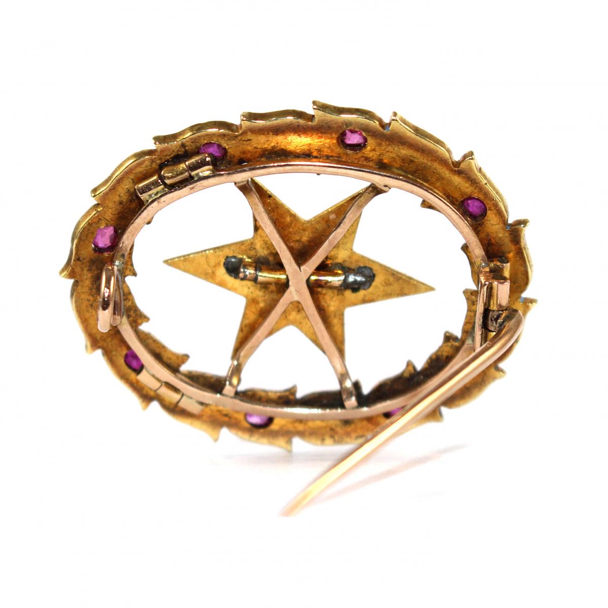 Victorian Ruby and Pearl Enamelled Star Brooch circa 1890