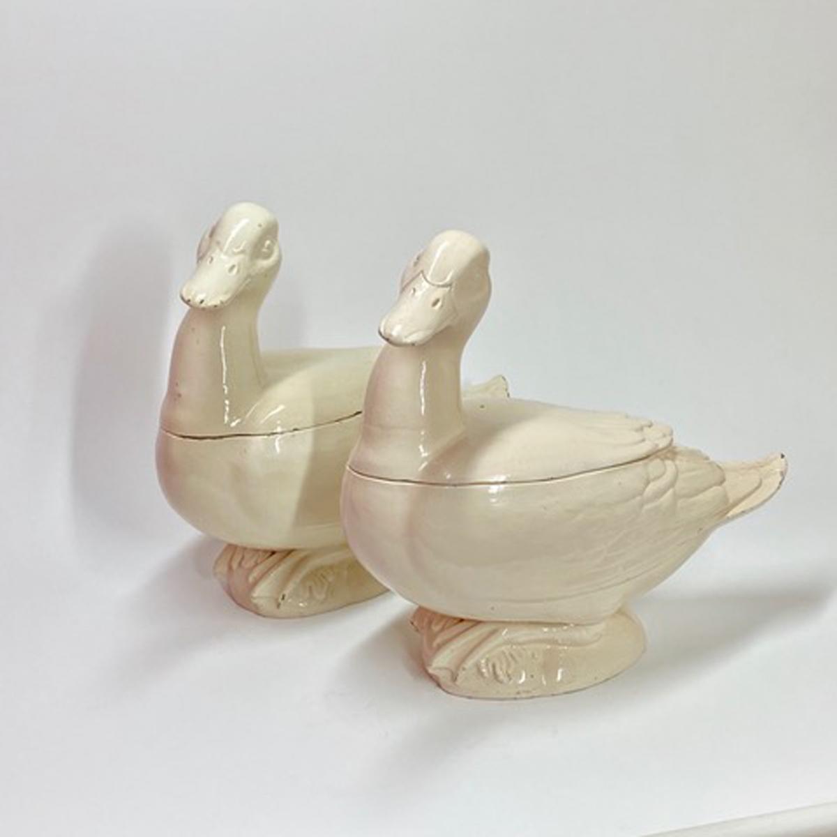 Italian Creamware Tromp L'oeil Tureens in the form of Ducks, Nove di Bassano