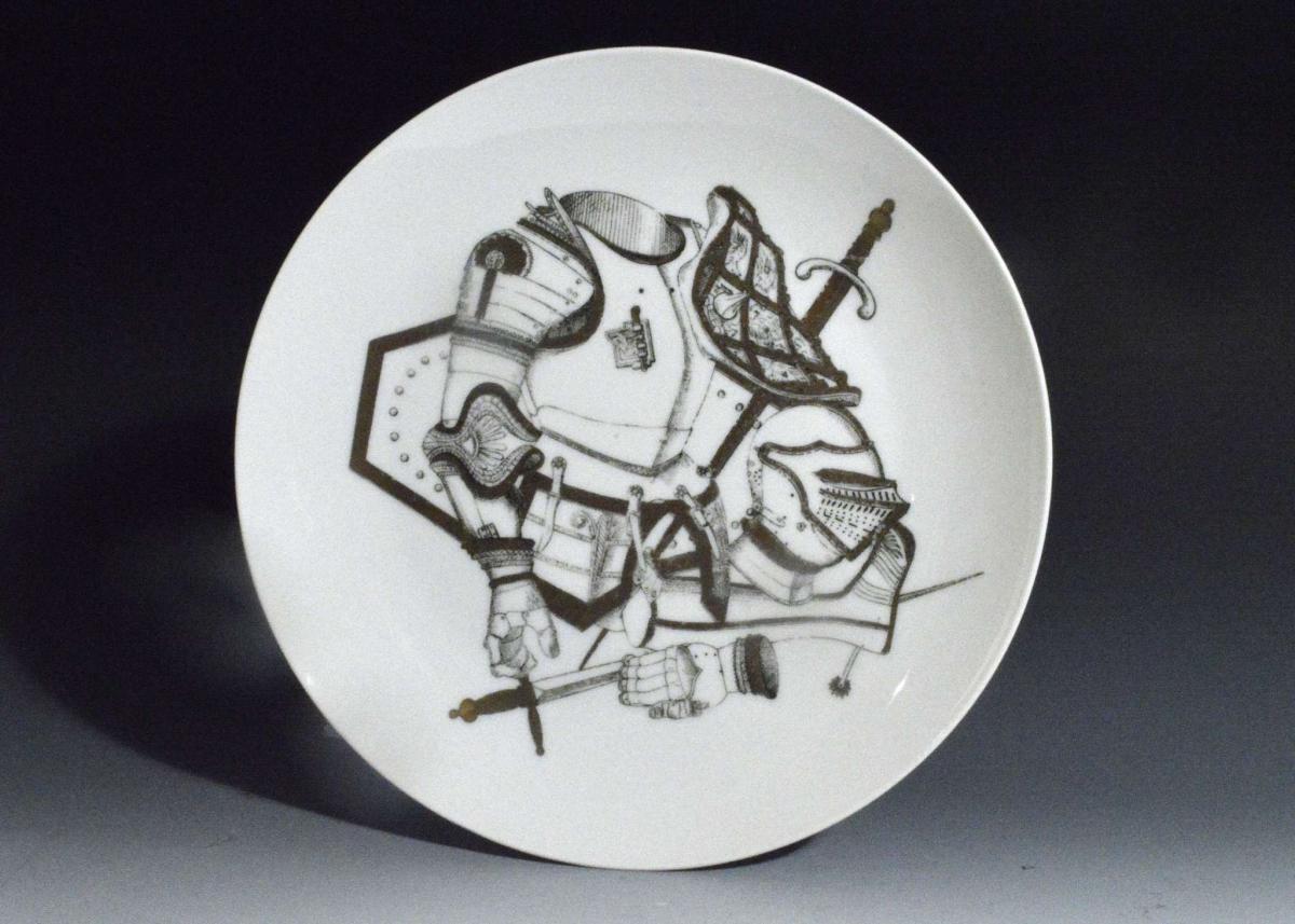 Vintage Piero Fornasetti Plate with Antique Coats of Armour, Armature Pattern, #4 in series, 1960