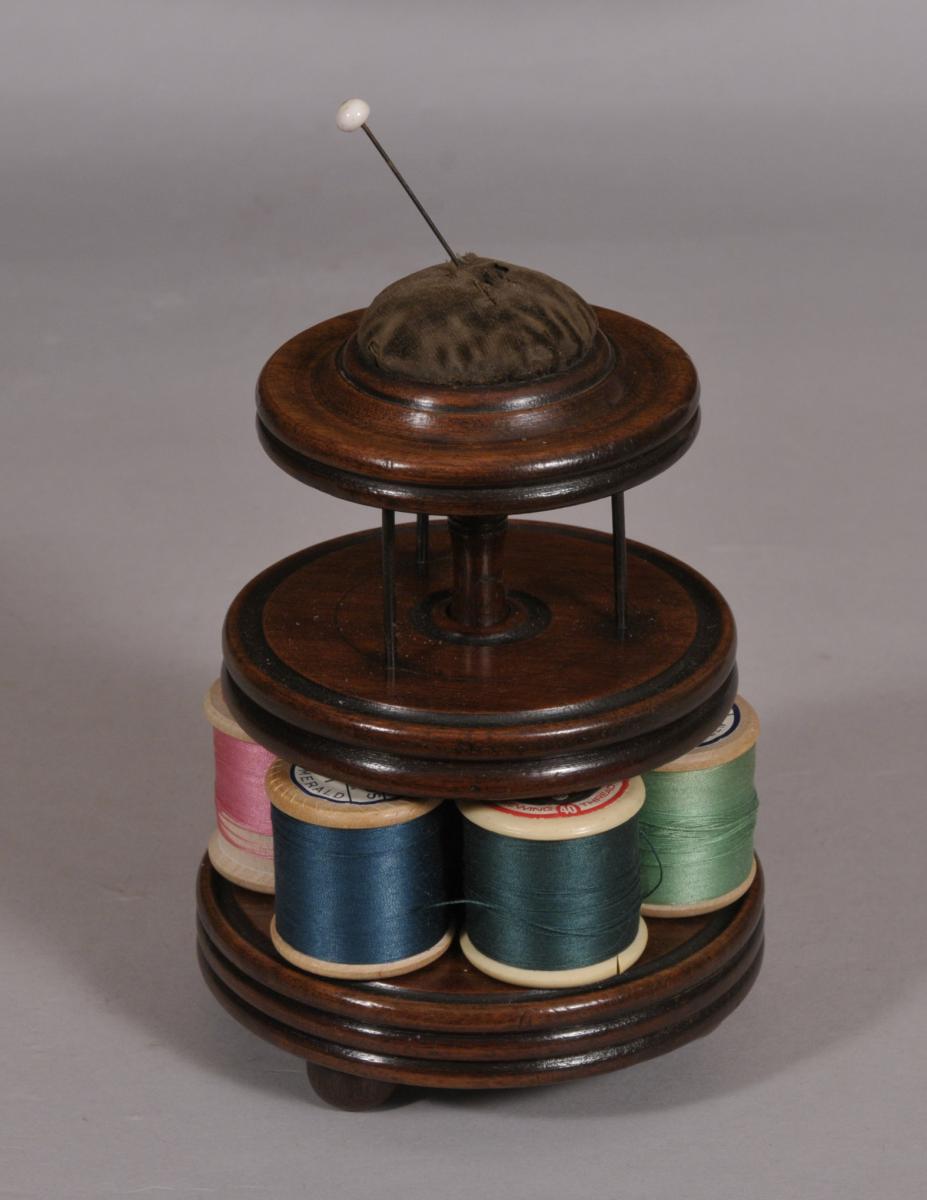 S/4271 Antique Treen 19th Century Mahogany Cotton Reel and Pin Cushion Stand