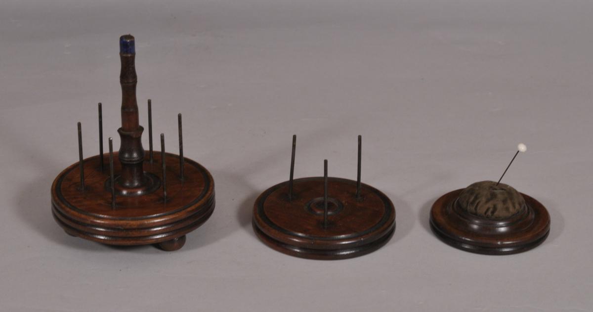 S/4271 Antique Treen 19th Century Mahogany Cotton Reel and Pin Cushion Stand