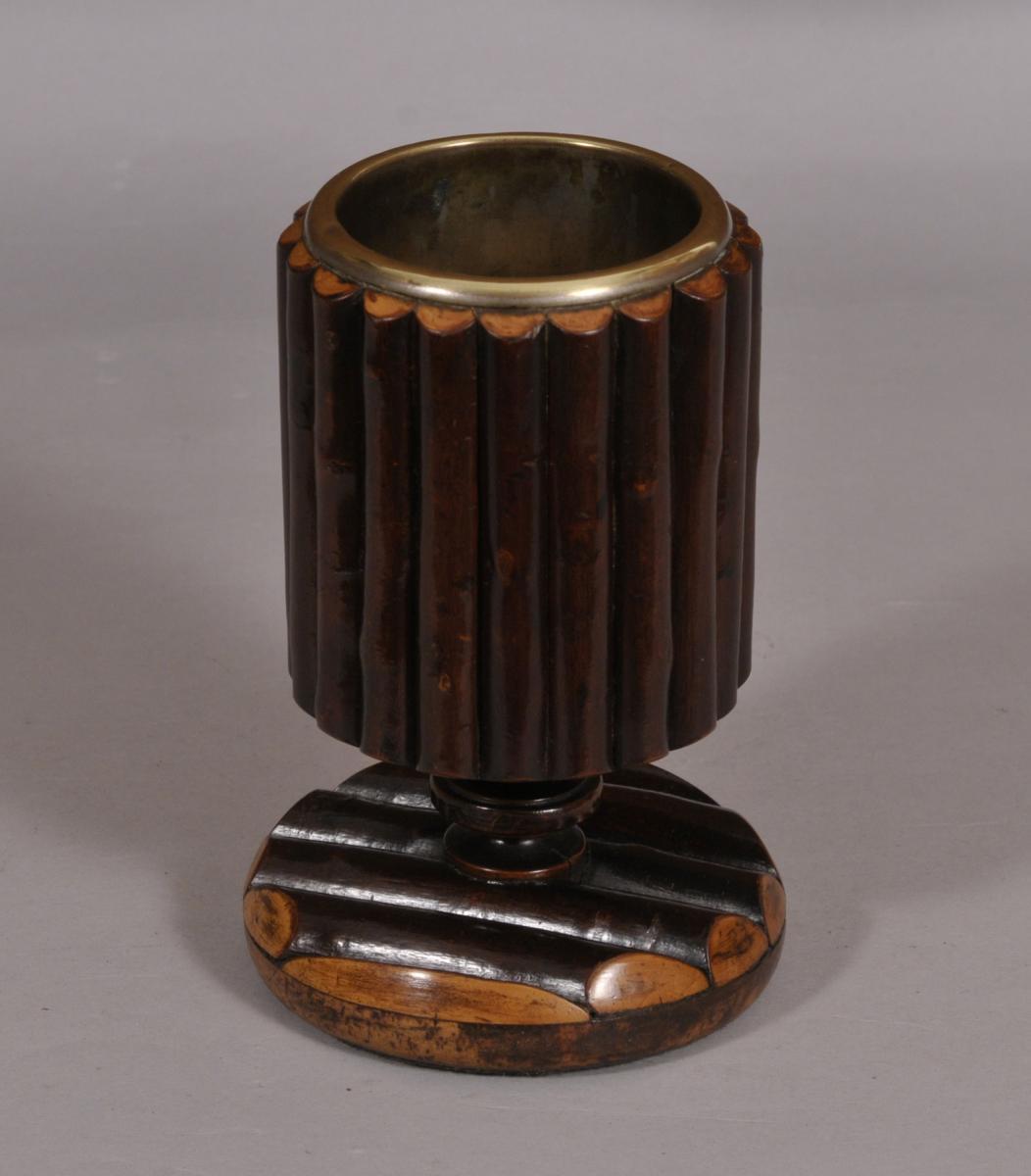 S/4274 Antique Treen 19th Century Laburnum Wood Spill Vase