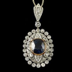 Platinum set Edwardian Diamond and Sapphire Pendant