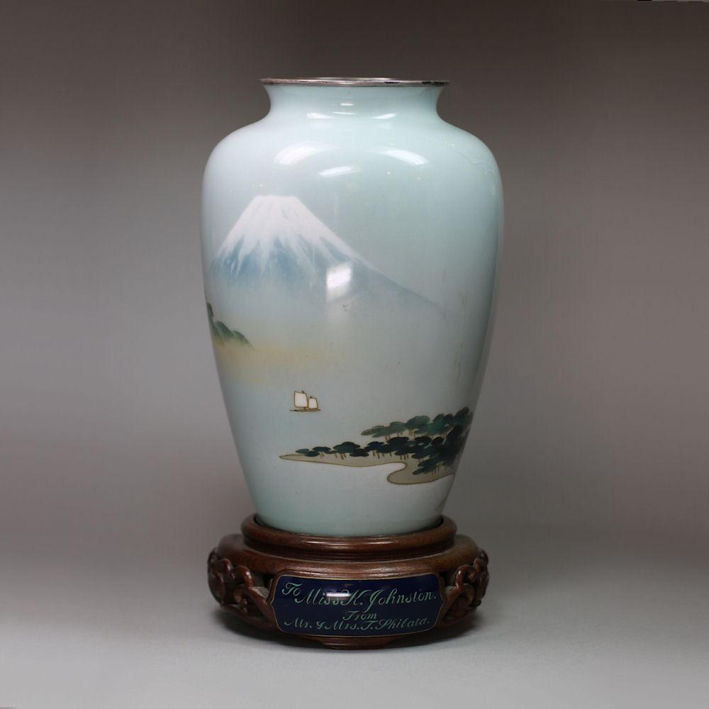 Japanese cloisonné vase with white metal mounts, c. 1900