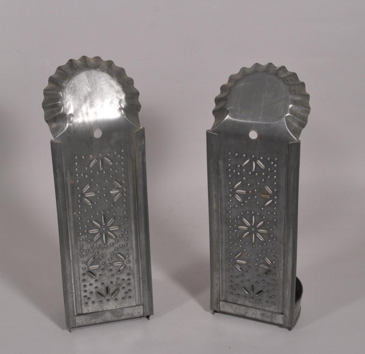 S/4295 Antique 19th Century Pair of Tin Wall Mounted Candle Sconces